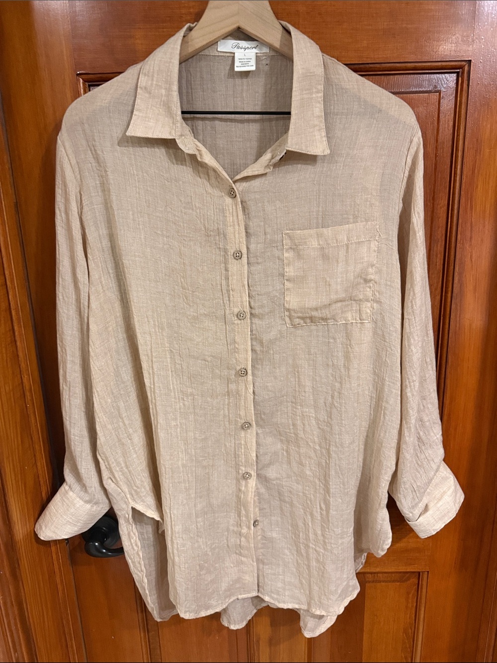 Women’s Lightweight Beige Linen Button-Up Shirt
